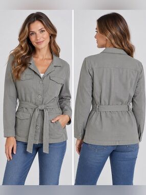 1 Sunset Lane | Belted Utility Jacket Gray-Beige | Size M | NWOT | Casual Fall